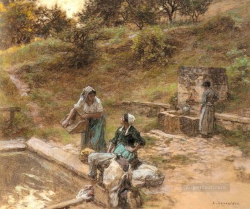 Leon Augustin Lhermitte Painting - Au Lavoir rural scenes peasant Leon Augustin Lhermitte